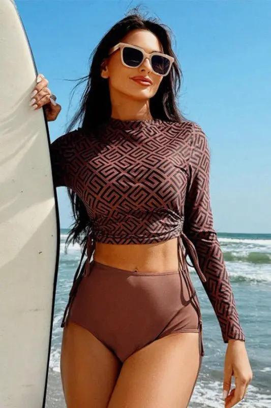 Geometric Printed Ruched Two Pieces Swimsuit for Women - Love Salve